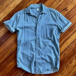 Vintage American Apparel Medium Wash Denim Short Sleeve Button-up Shirt